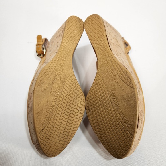 Vintage Stuart Weitzman Shoes Womens Size 9M Yellow Patent Wedge Heels Platform - Picture 9 of 9